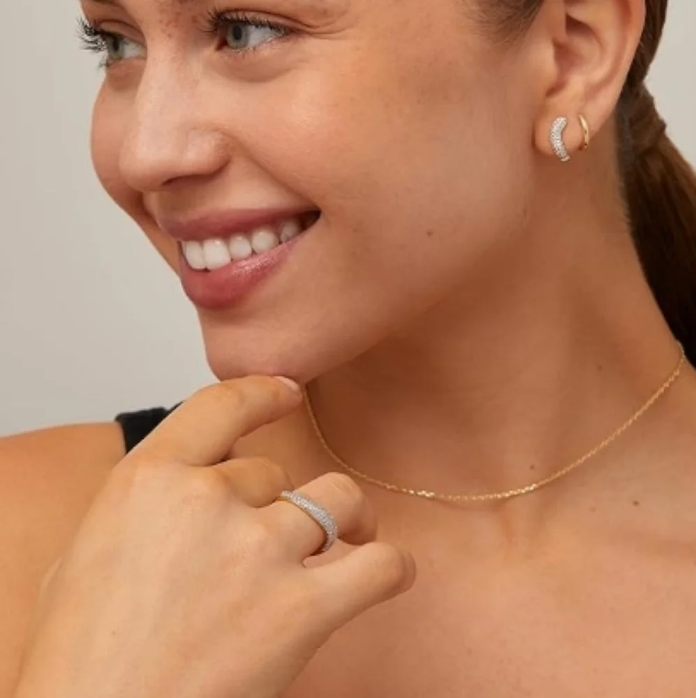 14K Gold Plated Wavy Cubic Zirconia Stackable Ring In White Gold - Picture 3 of 5